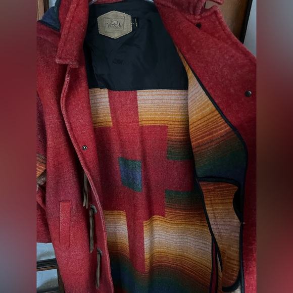 SOLD Vintage Woolrich Southwestern Aztec Wool Long Jacket Trench Coat Size Large - Picture 5 of 11